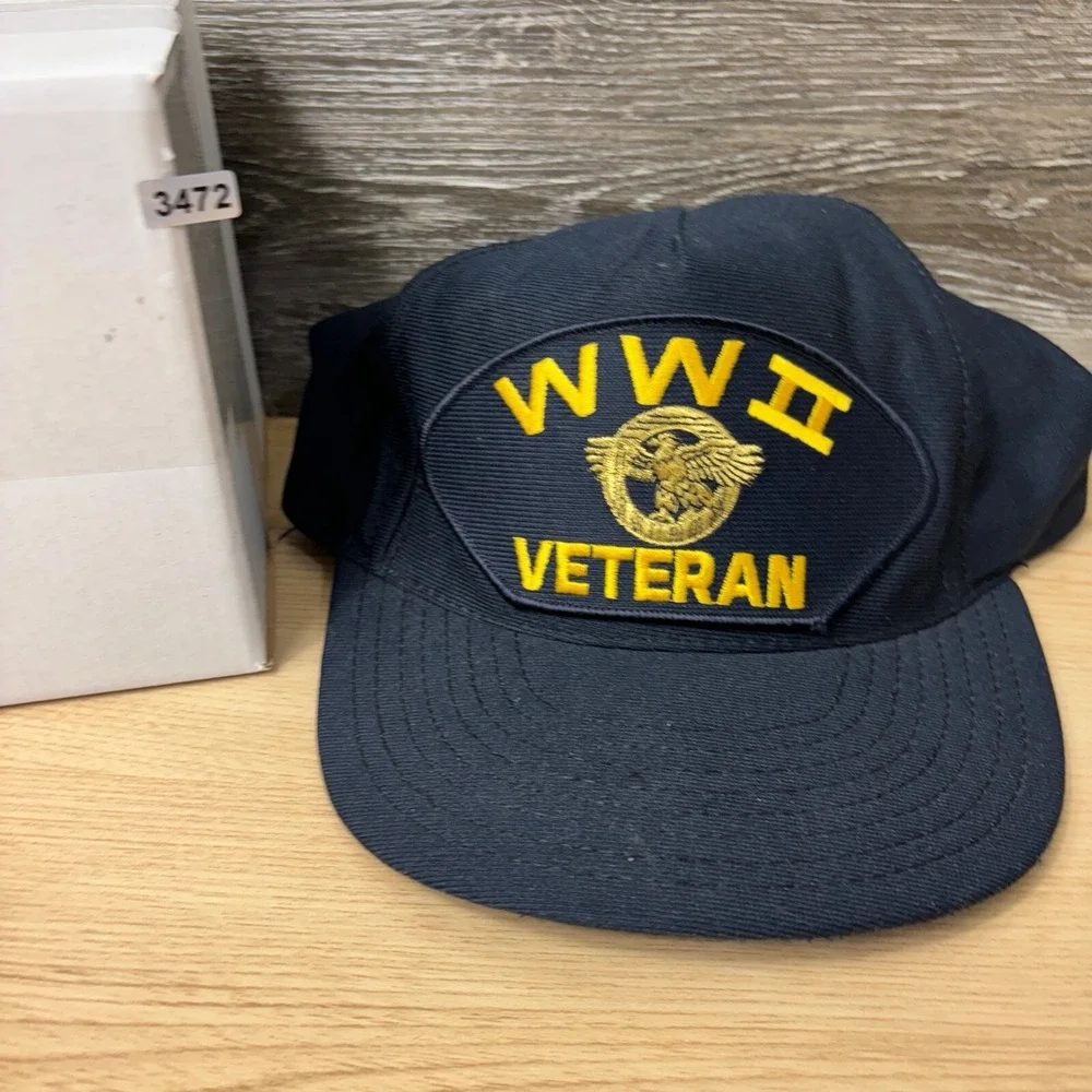 Vintage‎ WWII Veteran Hat Cap Snapback Blue USA Made Adjustable